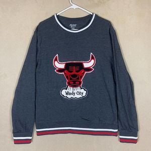 Chicago Bulls Windy City Pullover Sweater Mens L‎ Gray Patch Design Logo